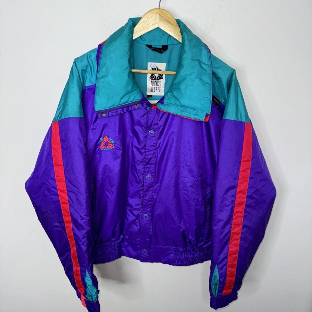 Vintage Advanced Degree Gore Tex Ski Jacket Neon Men L 90s Purple Bomber
